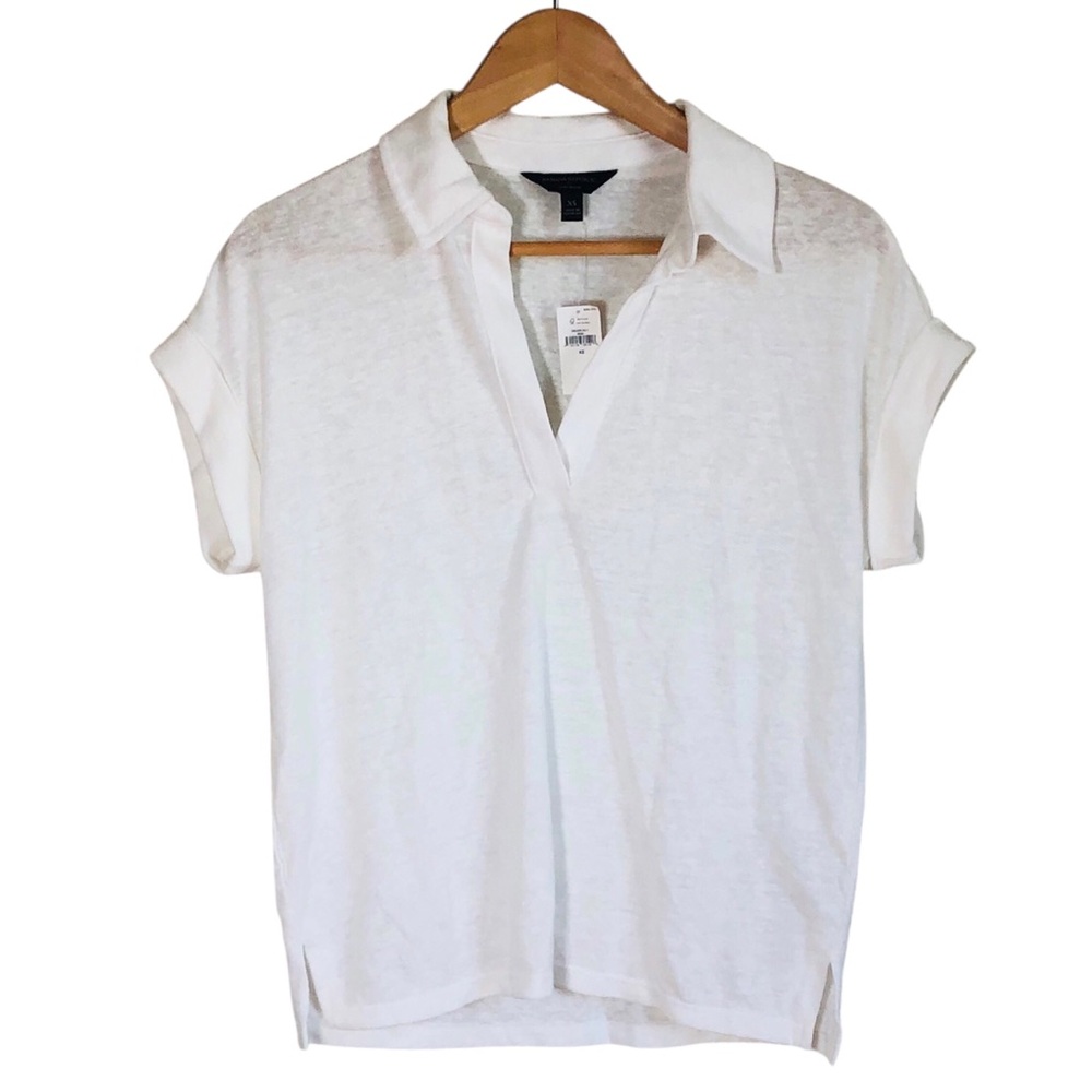 ◈SOLD◈ NWT Banana Republic Womens Linen Blend Polo V-Neck Top White NEW Size XS - Picture 4 of 13